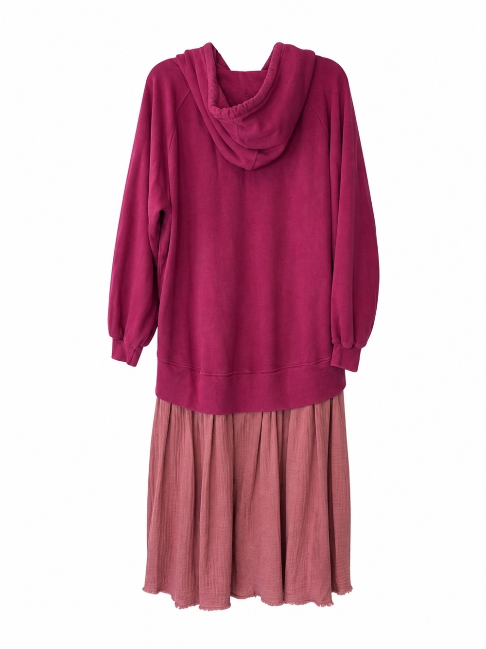 Free People S Magenta Hoodie Gauze Skirt Sweatshirt Midi Dress Boho FP - Picture 6 of 13